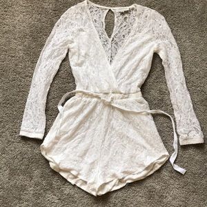 White Lace Long Sleeved Romper